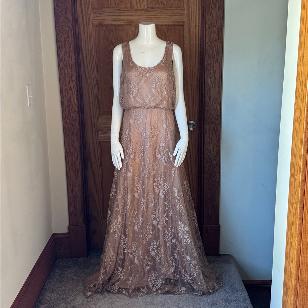 Donna Morgan Collection Oyster Natalya Blouseon Lace Dress SIZE 10 - Picture 3 of 9